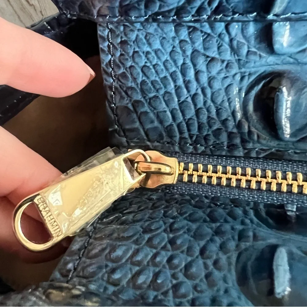 Brahmin Aubree Satchel Maritime Navy Crocodile-Embossed Leather